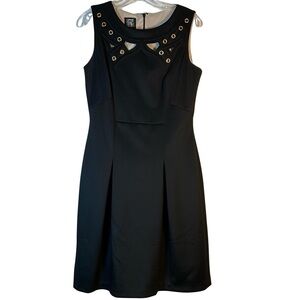 Jax Dress Size 8 Black Midi with Gold Grommet Accents
